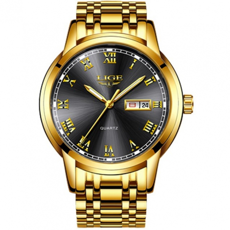 Ceasuri barbatesti - Ceas de mana barbati Lige Elegant Analog Quartz Luxury Auriu/Negru