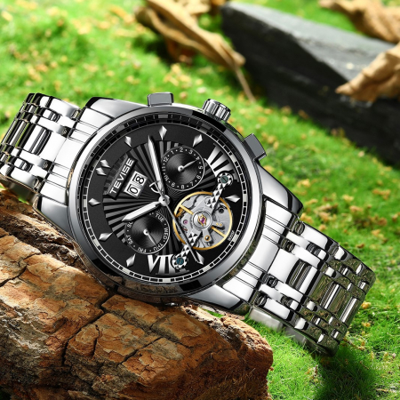 Ceas de mana barbatesc Tevise Mecanic Automatic Tourbillon Self Wind Business Casual Negru [1]