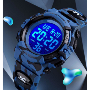 Ceas copii, Pentru baieti, Skmei, Sport, Digital, Alarma, Cronometru, Alarma, Camuflaj, Albastru [2]