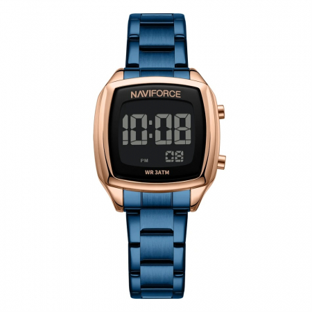 Ceasuri dama - Ceas de mana dama Naviforce Sport LCD Electronic Casual Digital Otel Albastru