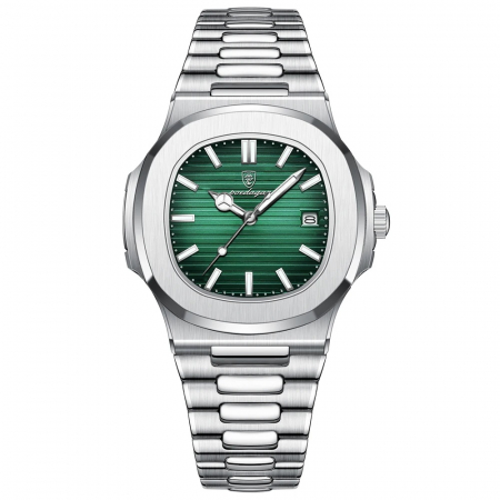 Ceas de mana Poedagar Quartz Casua Otel Analog Fashion Argintiu Verde [0]