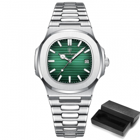 Ceas de mana Poedagar Quartz Casua Otel Analog Fashion Argintiu Verde [1]