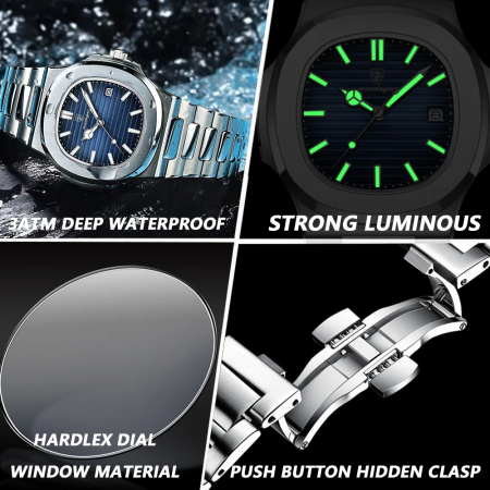 Ceas de mana Poedagar Quartz Indici luminosi Otel Analog Business Argintiu Negru [1]
