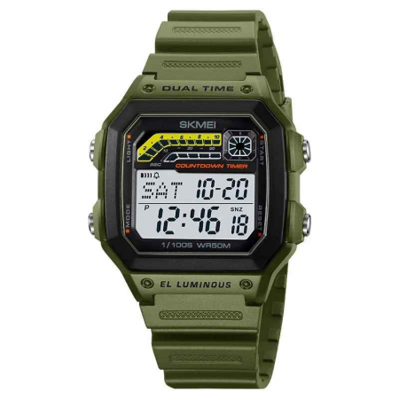 Modele noi - Ceas Digital Bărbătesc SKMEI 2307 – LED, Cronometru, Dual Time, Brățară din Oțel Inoxidabil, Waterproof 50M, Design Square Premium
