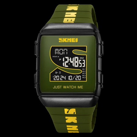 Ceas Digital Bărbați SKMEI 2055 Verde-Negru – Funcții Multiple, Afișaj LED, Design Sport, Cronometru, Alarmă, Rezistent la Apă 5ATM [2]