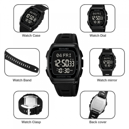 Ceas Digital Bărbați SKMEI 2441 Negru – Funcții Multiple, Design Sport, Afișaj LED, Alarmă, Rezistent la Apă 5ATM [1]
