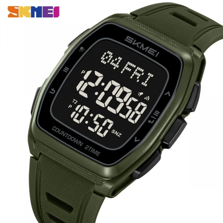 Ceas Digital Bărbați SKMEI 2441 Verde-Army – Funcții Multiple, Design Sport, Afișaj LED, Alarmă, Rezistent la Apă 5ATM [2]
