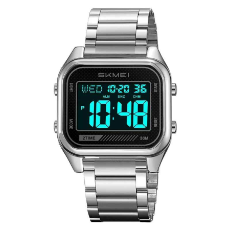 Ceas Digital SKMEI 2133 Argintiu – Brățară Inox, Waterproof 30M, Alarmă, Cronometru și LED [2]