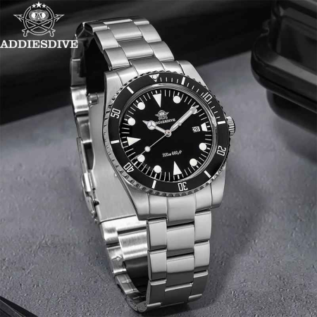 Ceas Diver Addiesdive AD2068 Argintiu cu Cadran Negru – Quartz Japonez, Otel 316L, Bezel Ceramic, 200M [4]