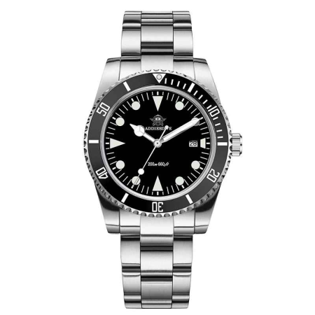 Ceasuri barbatesti - Ceas Diver Addiesdive AD2068 Argintiu cu Cadran Negru – Quartz Japonez, Otel 316L, Bezel Ceramic, 200M