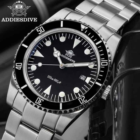Ceas Diver Addiesdive AD2068 Argintiu cu Cadran Negru – Quartz Japonez, Otel 316L, Bezel Ceramic, 200M [6]