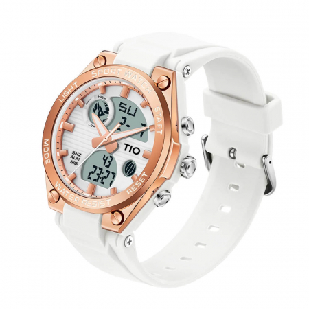 Ceas femei TIO Sport Quartz Digital Alarma Lumina fundal Afisare data Alb [3]