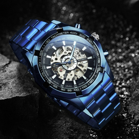 Ceas mecanic automatic Forsining Analog Elegant Luxury Albastru [3]