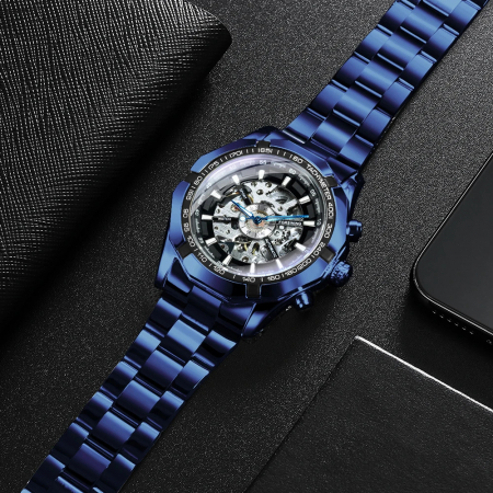 Ceas mecanic automatic Forsining Analog Elegant Luxury Albastru [2]