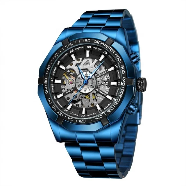 Ceasuri barbatesti - Ceas mecanic automatic Forsining Analog Elegant Luxury Albastru