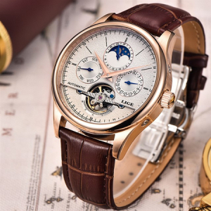 Ceas mecanic automatic, Lige, Elegant, Business, mecanism Tourbillon, curea din piele naturala [1]