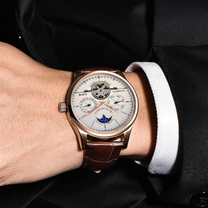 Ceas mecanic automatic, Lige, Elegant, Business, mecanism Tourbillon, curea din piele naturala [3]