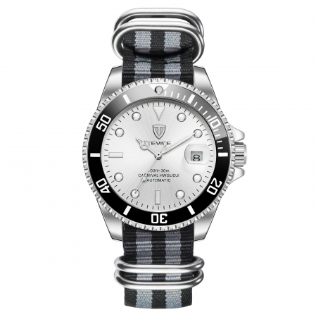 Modele noi - Ceas mecanic automatic Tevise Curea Nylon Analog Argintiu