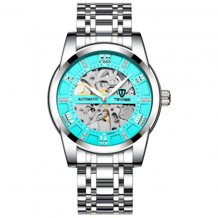 Ceas mecanic automatic Tevise Analog Self Wind Skeleton Clasic Otel Elegant Indici luminosi [0]