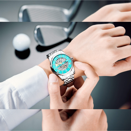 Ceas mecanic automatic TIO Analog Self Wind Skeleton Clasic Otel Elegant Indici luminosi Argintiu [1]
