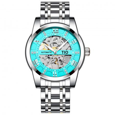 Ceas mecanic automatic TIO Analog Self Wind Skeleton Clasic Otel Elegant Indici luminosi Argintiu [0]