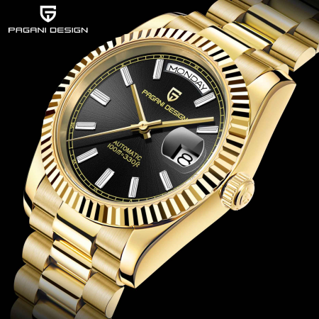 Ceas mecanic Pagani Design PD-1752 Gold Edition, Seagull ST16, cadran negru, oțel inoxidabil, rezistent 100m [1]