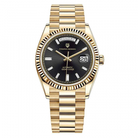 Ceasuri barbatesti - Ceas mecanic Pagani Design PD-1752 Gold Edition, Seagull ST16, cadran negru, oțel inoxidabil, rezistent 100m