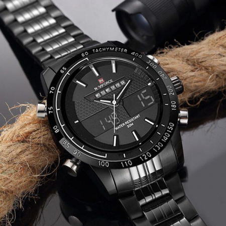 Ceas Naviforce clasic multifunctional, rezistent la apa 5Bar, mecanism Quartz, afisaj digital si analogic [4]