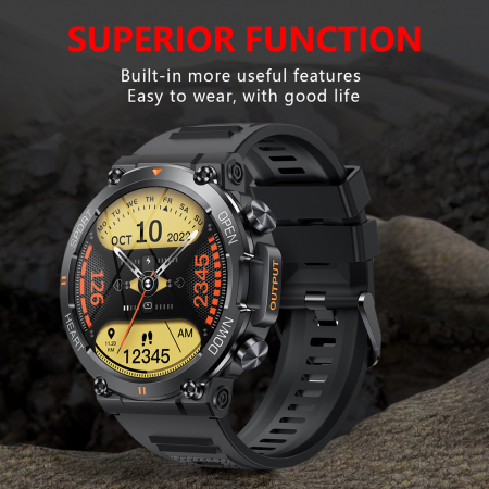 Ceas smartwatch barbati TIO® Pro Combat, 1.4 inch IPS HD, apel bluetooth HD, multi sport, monitorizare ritm cardiac multi point, oxigen sange, tensiune arteriala, difuzor, IP67 [14]