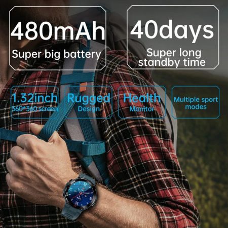 Ceas Smartwatch Barbati TIO®, Sport, 1.32”IPS, HD, GPS track, Somn, Pedometru, Monitorizare cardiaca, Oxigen, Rezistent la apa IP68, Notificari ApeluriSmsSocial Media, Vibratii [6]