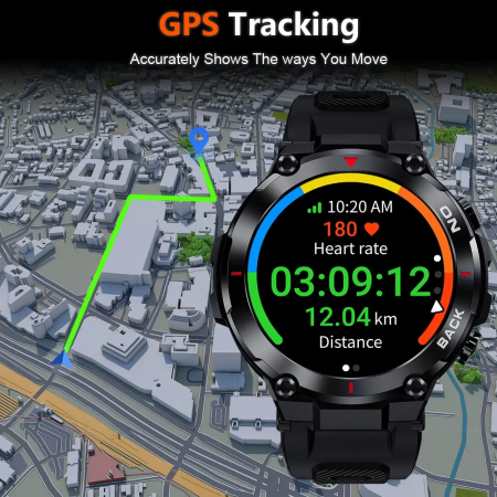 Ceas Smartwatch Barbati TIO®, Sport, 1.32”IPS, HD, GPS track, Somn, Pedometru, Monitorizare cardiaca, Oxigen, Rezistent la apa IP68, Notificari ApeluriSmsSocial Media, Vibratii [2]