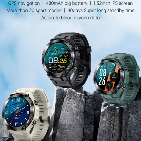 Ceas Smartwatch Barbati TIO®, Sport, 1.32”IPS, HD, GPS track, Somn, Pedometru, Monitorizare cardiaca, Oxigen, Rezistent la apa IP68, Notificari ApeluriSmsSocial Media, Vibratii [7]