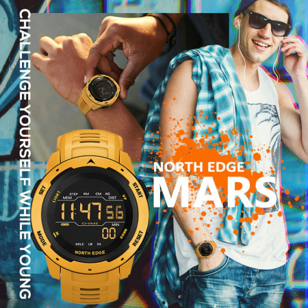 Ceas smartwatch NORTH EDGE Mars Galben Pedometru Alarma Monitorizare activitate fizica [1]