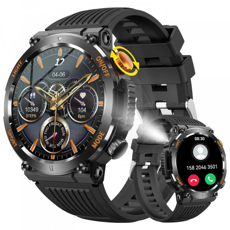Ceas Smartwatch, Tio® Militar, Fitness, Calorii, Sport, LED Lanterna 1.46'' HD, Apeluri Bluetooth, Busola GPS [5]
