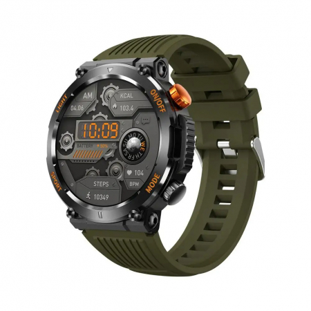 Smartwatch - Ceas Smartwatch, Tio® Militar, Fitness, Calorii, Sport, LED Lanterna 1.46'' HD, Apeluri Bluetooth, Busola GPS
