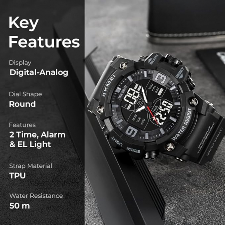 Ceas Sport Bărbătesc SKMEI 2222 – Analog-Digital, Dual Time, Cronometru, Alarmă, Rezistent la Apă 50m, Design Robust [3]