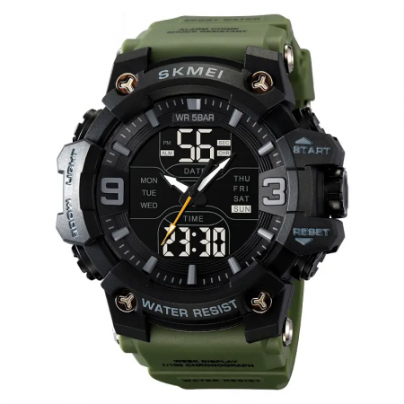Ceas Sport Bărbătesc SKMEI 2222 Verde – Analog-Digital, Dual Time, Alarmă, Cronometru, 50m Waterproof, Design Militar Robust [0]