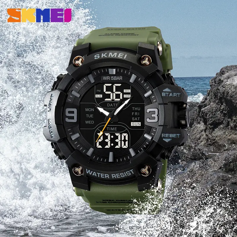 Ceas Sport Bărbătesc SKMEI 2222 Verde – Analog-Digital, Dual Time, Alarmă, Cronometru, 50m Waterproof, Design Militar Robust [2]