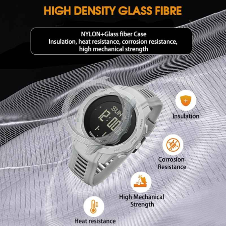 Ceas sport digital NORTH EDGE Vertico, fibră de carbon, cadran negru, altimetru, barometru, busolă, termometru, pedometru, rezistent la apă 50M, bărbați, gri [3]