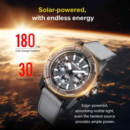 Ceas sport NORTH EDGE BLAZE, Solar Powered, Quartz, carcasă aliaj zinc, curea TPR+Nylon, sticlă minerală, 5ATM [1]