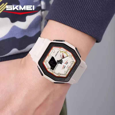 Ceas sport SKMEI 2438 bej (ivory), rezistent la apă 50M, multifuncțional, LED, cronometru, alarmă [1]