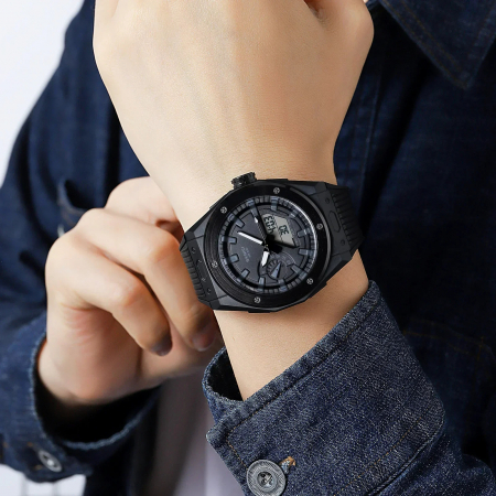 Ceas Sport Skmei barbatesc Casual Fashion Dual Time Quartz Negru [2]