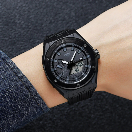 Ceas Sport Skmei barbatesc Casual Fashion Dual Time Quartz Negru [3]