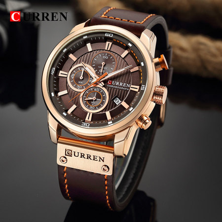 Ceas barbatesc Curren Piele Maro Analog Quartz Casual Cronograf Afisare data Indici luminosi [3]