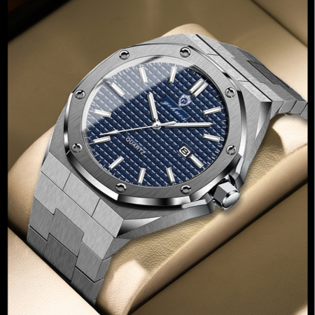 Gohuos, Ceas barbatesc de mana, Quartz, Afisare ora, data, Casual, Business, Elegant, Argintiu Albastru [3]