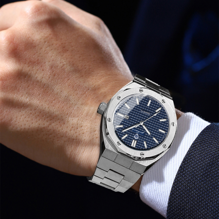 Gohuos, Ceas barbatesc de mana, Quartz, Afisare ora, data, Casual, Business, Elegant, Argintiu Albastru [6]