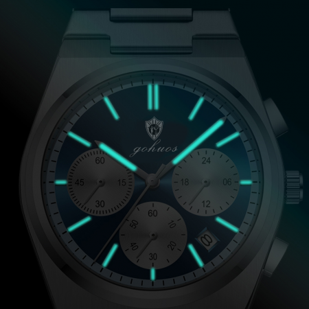 Gohuos, Ceas barbatesc de mana, Quartz, Fashion, Analog, Cronograf, Otel, Argintiu Albastru [3]