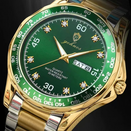 Gohuos, Ceas barbatesc de mana, Quartz, Casual, Data, Zilele saptamanii, Otel, Argintiu Verde [4]