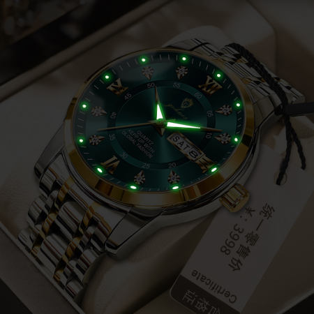 Gohuos, Ceas barbatesc, Quartz, Fashion, Afisare ora, Data, Zilele saptamanii, Otel, Argintiu Auriu Verde [1]