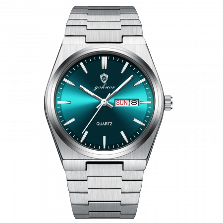 Gohuos, Ceas barbati de mana, Casual, Quartz, Data, Zilele saptamanii, Otel, Argintiu Albastru [0]